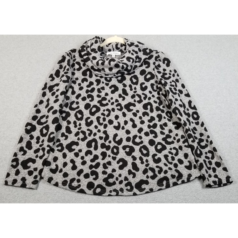 Emily Daniels Sweater Womens M Medium Gray Black Leopard Print Long Sleeve Knit